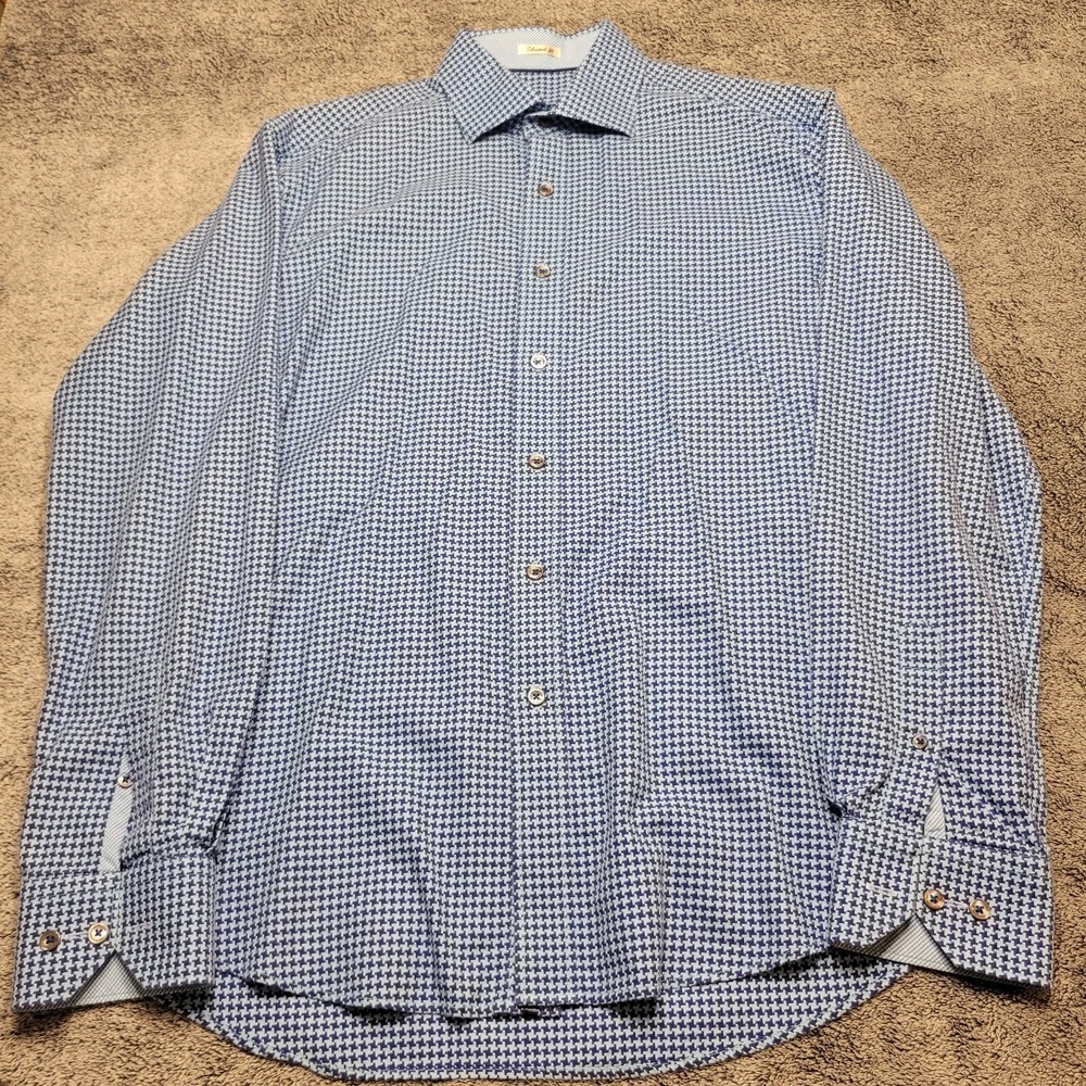 Bugatchi Uomo Longsleeve Button Down Collar Shirt Mens Large Blue Shaped Fit